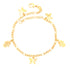 The Hamsa Hand and Butterfly Charm Bracelet and Anklet features charms alternating between three butterflies and two Hamsa Hands, elegantly distributed along the 14k gold-filled chain. The piece is finished with a reliable lobster clasp for secure closure.